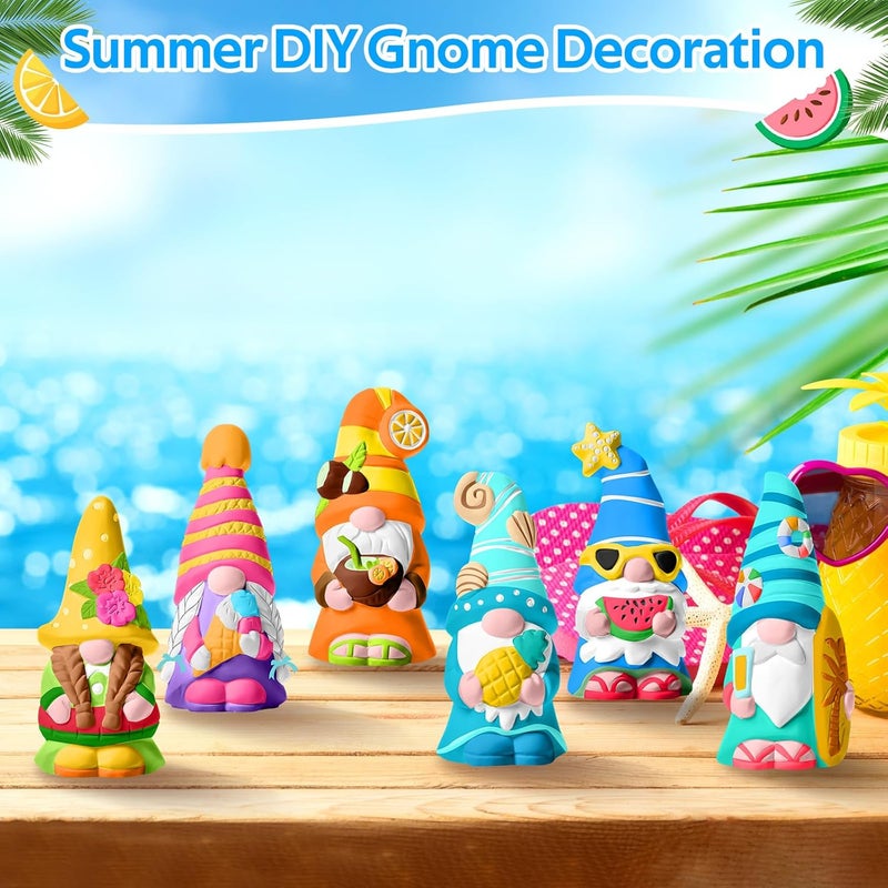 Arrowbash 6 Pcs Summer Ceramics to Paint Ready to Paint Your Own Gnome Statues 5.12 Beach Theme Paintable Figurines DIY Unpainted Ceramics Plaster Crafts Kit with Brush Palette - Image 5